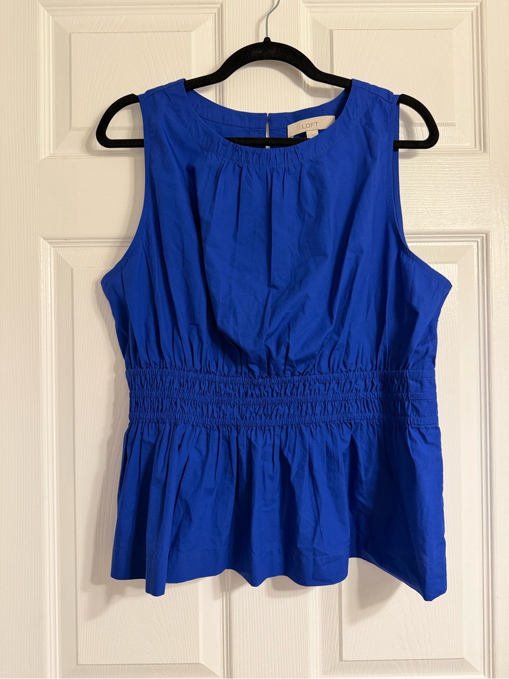 LOFT Cobalt Blue Sleeveless Smocked Waist Peplum Top